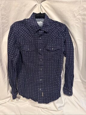 Wrangler Navy Patterned Long-Sleeve Button-Down Shirt
